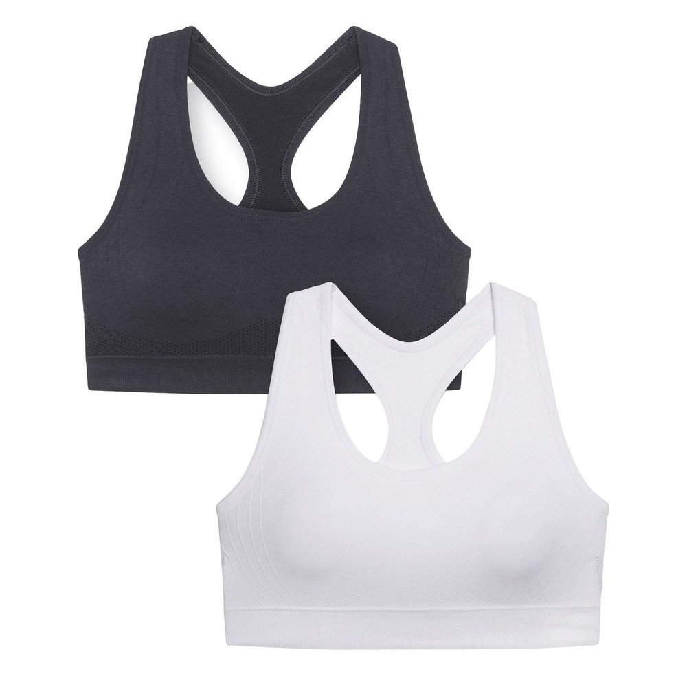 Skechers Womens Seamless Racerback Sports Bra 2-Pack Black White Size Medium